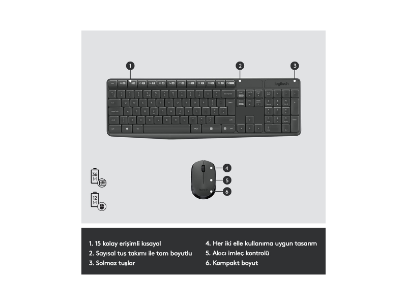 Logitech MK235 Kablosuz Klavye Mouse 920-007925